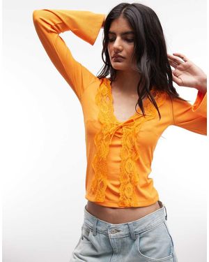 Reclaimed Vintage Lace Vest Cardigan Set - Orange