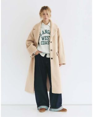 Pull&Bear Long Bouclé Coat - White