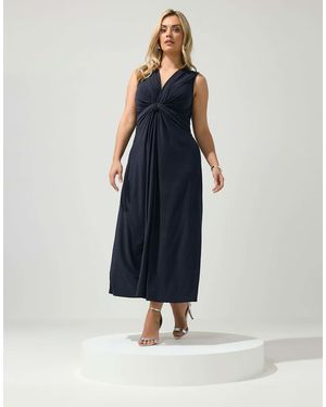 Yours Clothing Abstract Knot Detail Dress - Blue
