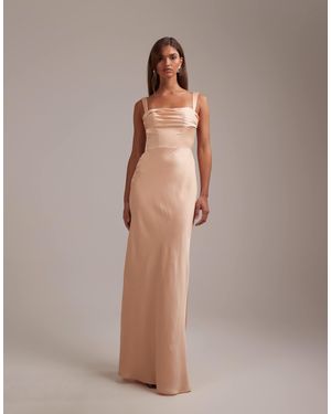 ASOS Bridesmaids Satin Draped Bust Maxi Dress With Column Skirt - Brown