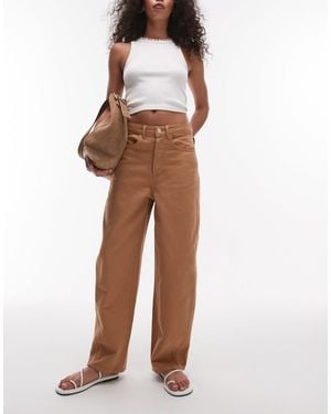 TOPSHOP Relaxed Barrel Leg Trouser With Seam Detail - Brown