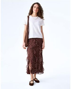 OMNES Skirts Darline Chiffon Ruffle Midi Skirt With Leg Split - White