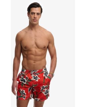 Superdry Hawaiian Print 16-Inch Swim Shorts - Red