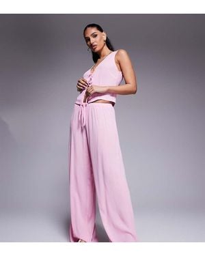 Kaiia Exclusive Textured Beach Wide Leg Trousers Co-ord - Purple