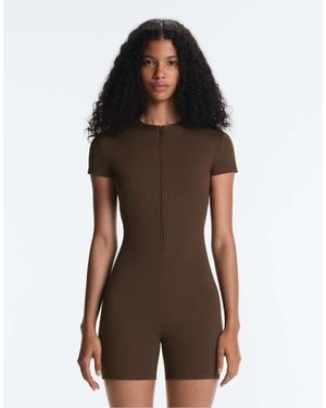 Oysho Comfortlux Short Zip Jumpsuit - Brown
