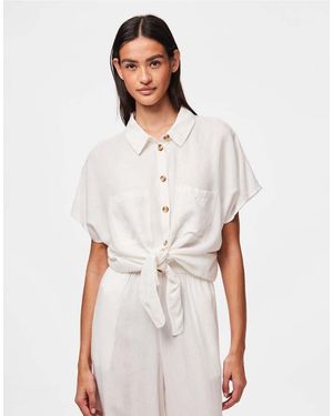 Pieces Camicia A Maniche Corte Brillante - Bianco