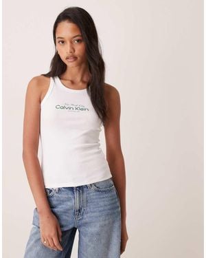 Calvin Klein Graphic Logo Ribbed Tank - Blue