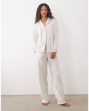 Threadbare Button Down Super Soft Pajama Set - White