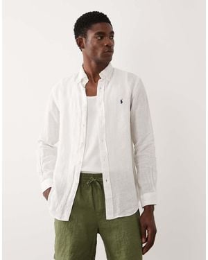 Polo Ralph Lauren Icon Logo Long Sleeve Linen Shirt - Natural