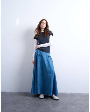 TOPSHOP Falda Vaquera Larga Con Cintura Baja De - Azul