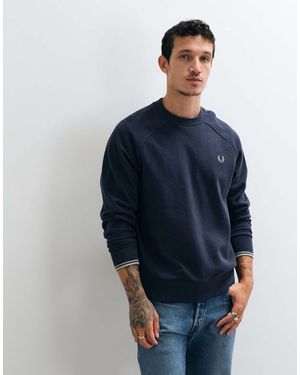 Fred Perry Sweatshirt Met Ronde Hals En Contrasterende Bies - Blauw