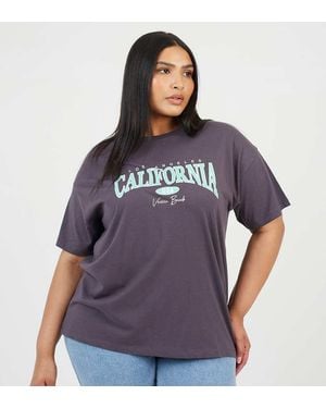 Brave Soul Curve Graphic Print Oversized T-Shirt - Purple