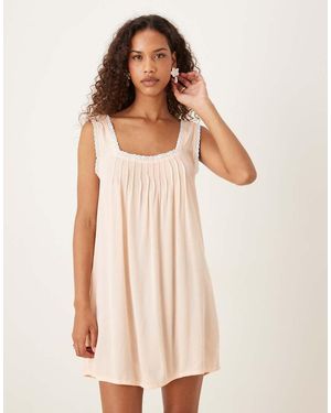 Motel Musta Box Pleat Mini Babydoll Smock Dress - Natural