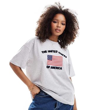 ASOS T-Shirt Oversize Mélange Con Stampa Grafica Della Bandiera Usa - Bianco