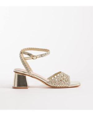 London Rebel Anita Block Heeled Woven Sandals - White