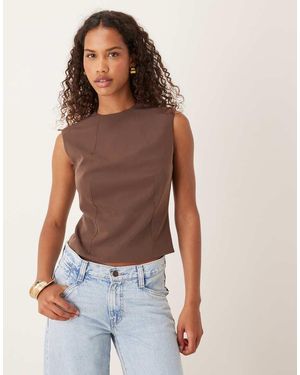 ASOS Top Marrón Ceñido Con Detalle De Abertura De -Neutro - Azul