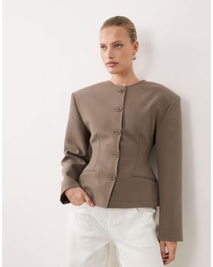 ASOS Collarless Button Through Cinch Blazer - Brown