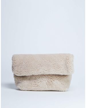 TOPSHOP Georgia Folded Borg Clutch Grab Bag - Gray
