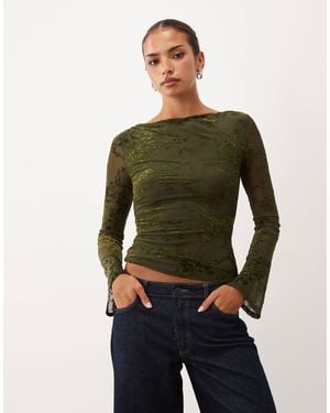 Nobody's Child Devore Boat Neck Long Sleeve Top - Green