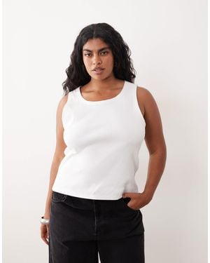 ARRANGE Curve Ribbed Vest With Raw Cotton Trim - White