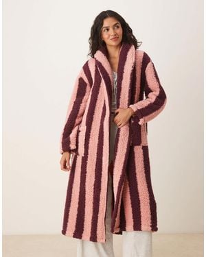 Threadbare Long Striped Robe - Red