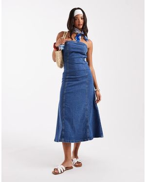 Vero Moda Denim Bandeau Skater Dress - Blue