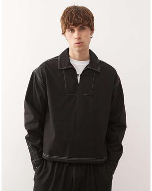 Reclaimed Vintage Long Sleeve Pullover Shirt With Contrast Stitching - Black