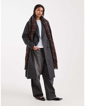 Vero Moda Abrigo Largo Gris Oscuro Jaspeado Extragrande De Mezcla De Lana De - Multicolor