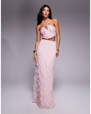 ASOS Textured Halter Neck Maxi Dress With Floral Trim - Purple