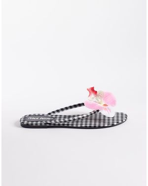 Public Desire Moko Flipflops With 3d Flower - White
