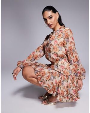 Lulus Lulus Chiffon Frill Hem Mini Dress - Brown