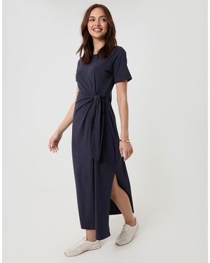 Threadbare Tie Front Side Split Cotton Jersey Midi Dress - Blue