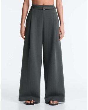 Oysho Striped Cotton Piqué Wide-Leg Trousers - Blue