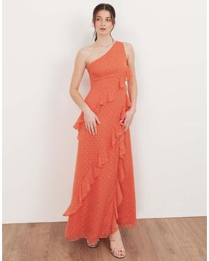 ANAYA One Shoulder Waterfall Ruffle Maxi Dress - Pink