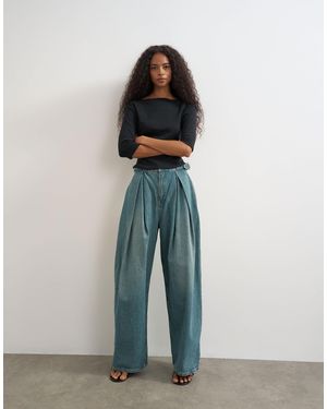 TOPSHOP Side Buckle Wide Leg Jean - Blue