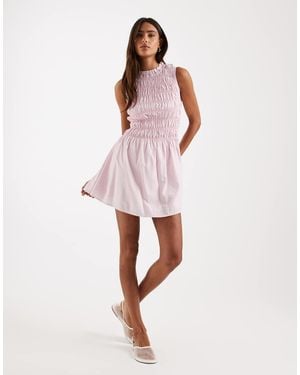 Daisy Street Contrast Stitch Shirred Mini Dress - Pink