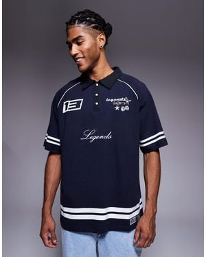 Liquor N Poker Oversized Logo Polo With Contrast Stripes And Collar - Blue