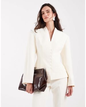 ASOS Tailored Collarless Multi-button Blazer - Natural