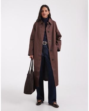 ASOS Sheen Longline Trench Car Coat With Contrast Liner - Brown
