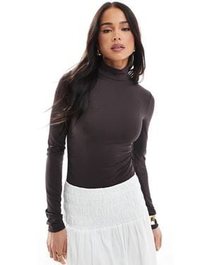 Bershka High Neck Long Sleeve Bodysuit - Black