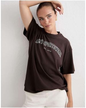 Aim'n T-Shirt Boyfriend Stile College Color Cioccolato - Nero