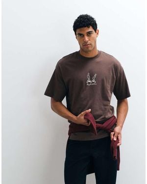 SELECTED Relaxed Fit T-shirt With Cream Coffee Club Print - White