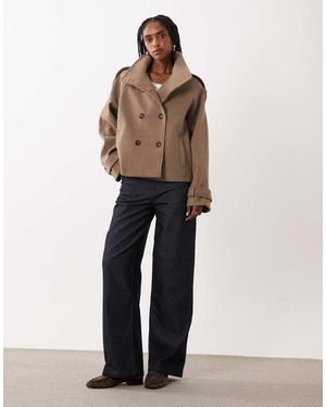 Threadbare Funnel Neck Faux Wool Short Jacket - Natural