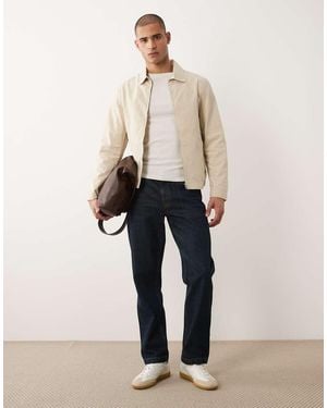 Mango Cotton Mix Zip Through Harrington Jacket - Natural