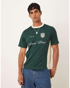 Abercrombie & Fitch Camiseta Verde Con Diseño Gráfico De Fútbol De Punto Liso De -Blanco