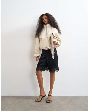 TOPSHOP Satin Feel Lace Insert Bermuda Short - White