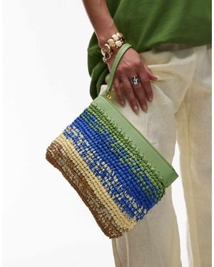 Mango Ombre Raffia Clutch Bag - Green