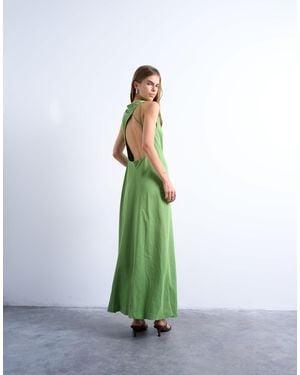 TOPSHOP Drape Neck Open Back Midi Dress - Green