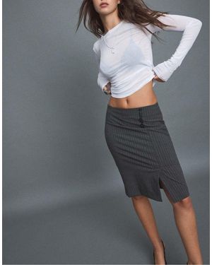 Stradivarius Gestreepte Midi-Rok Met Knopen - Grijs