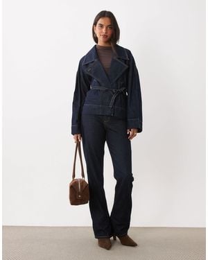 Mango 100% Cotton Belted Short Denim Jacket - Blue